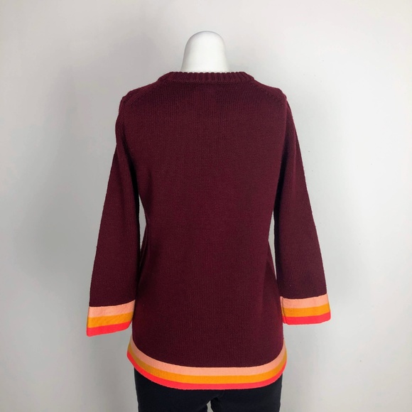 J.Crew Triple Tipped Sweater Burgundy Wool Stripe - Picture 7 of 7